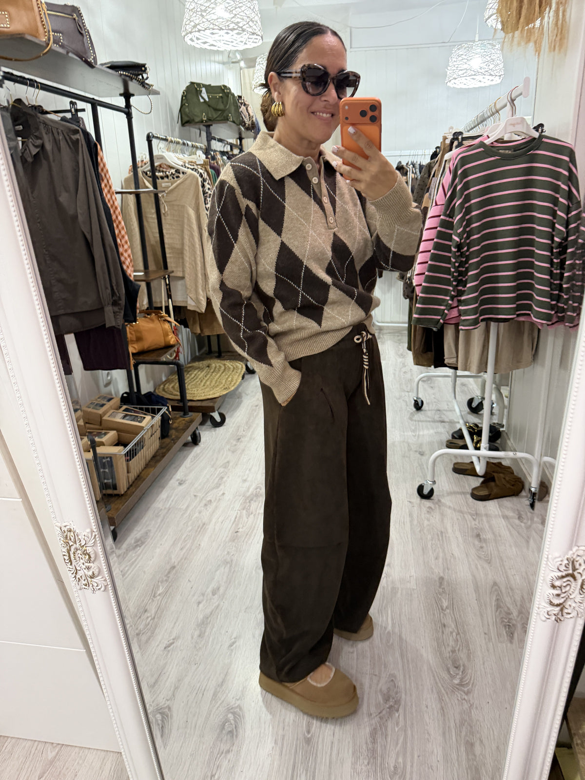 Jersei Copenhague rombos chocolate y taupe