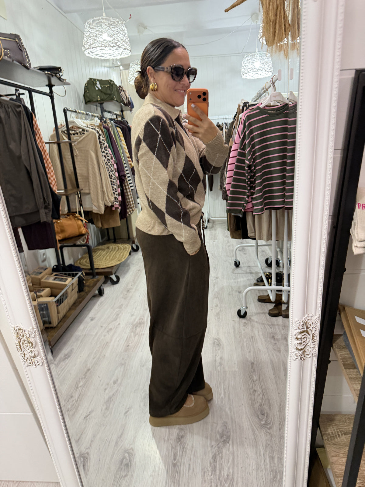 Jersei Copenhague rombos chocolate y taupe