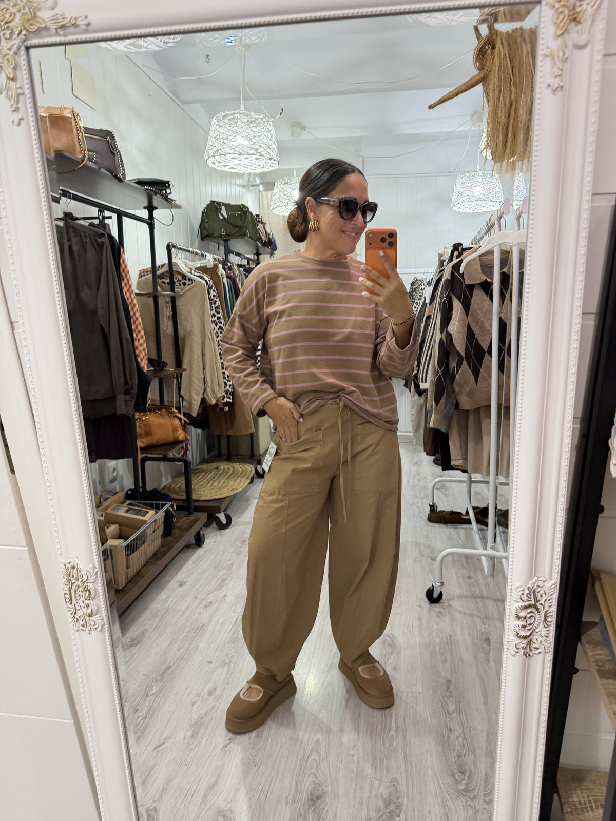 Camiseta Hendaya camel y rosa