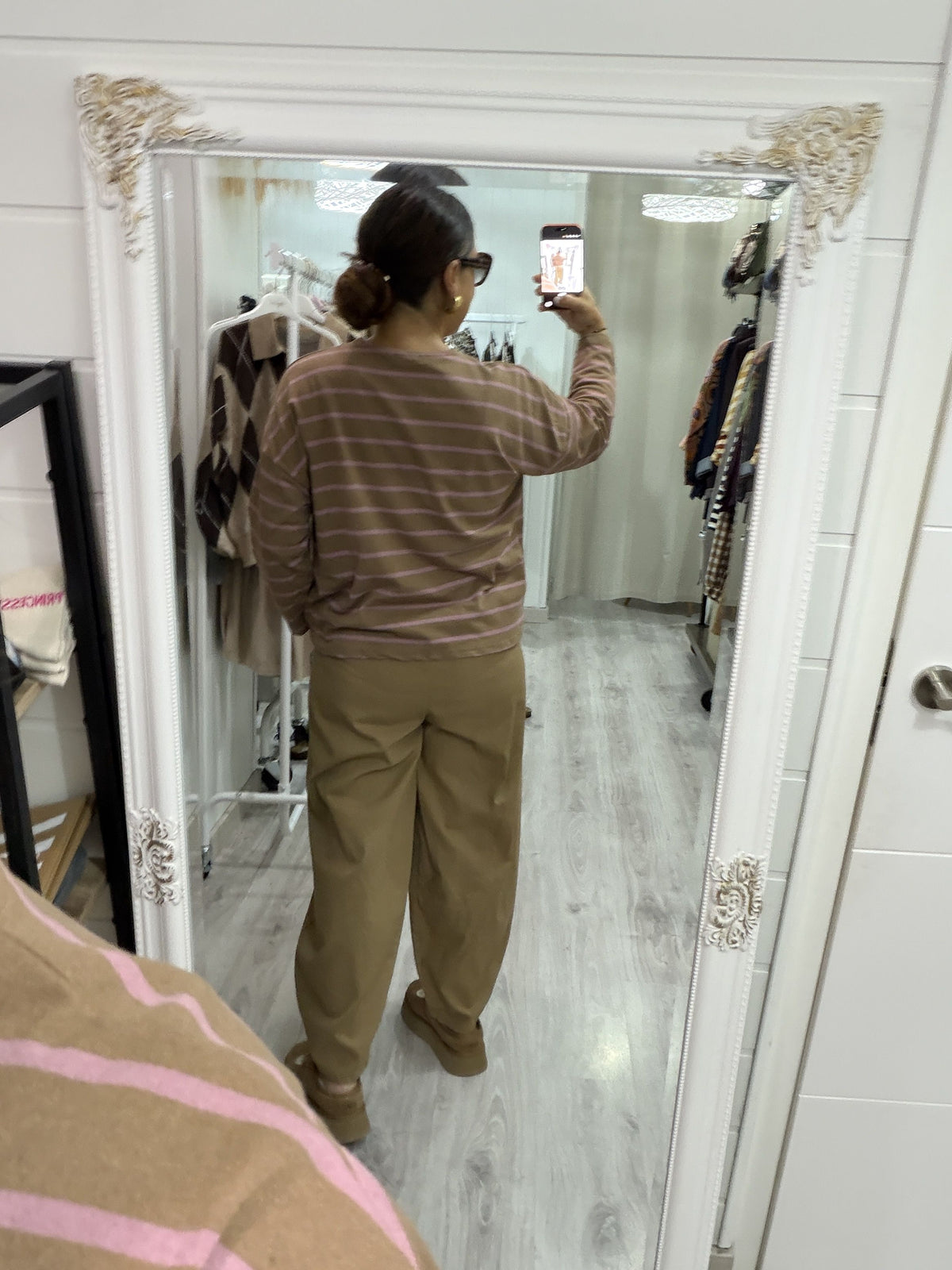 Camiseta Hendaya camel y rosa