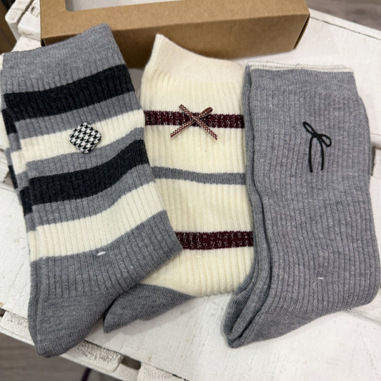 Pack 3 calcetines Lazos burdeos y gris