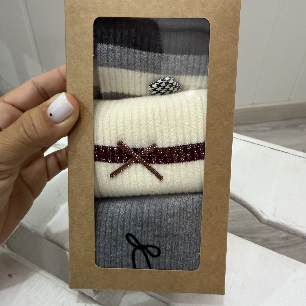 Pack 3 calcetines Lazos burdeos y gris