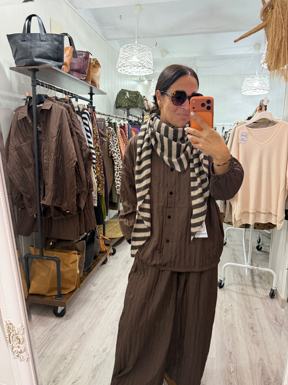 Bandana Biarritz punto suave chocolate y beige