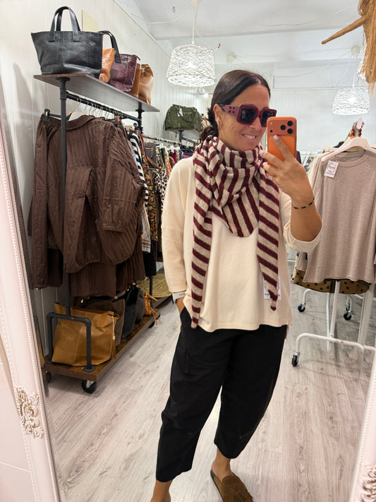 Bandana Biarritz punto suave burdeos y beige
