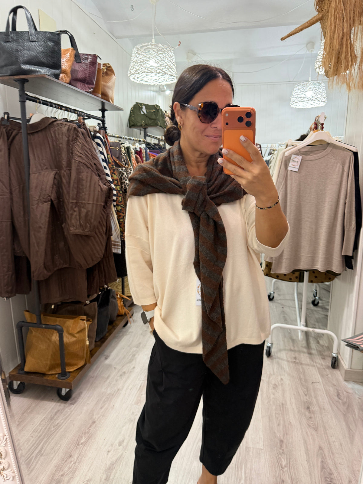 Bandana Biarritz punto suave chocolate y marengo