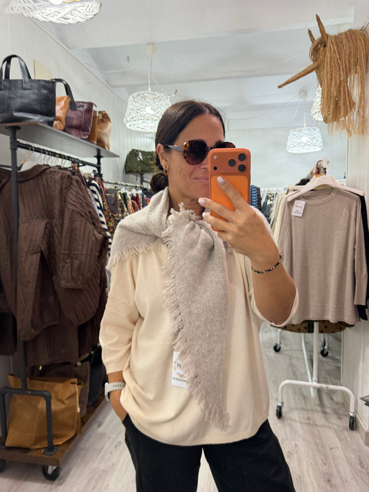 Bandana Alaska punto suave fleco beige