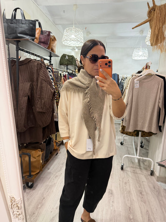 Bandana Alaska punto suave fleco taupe