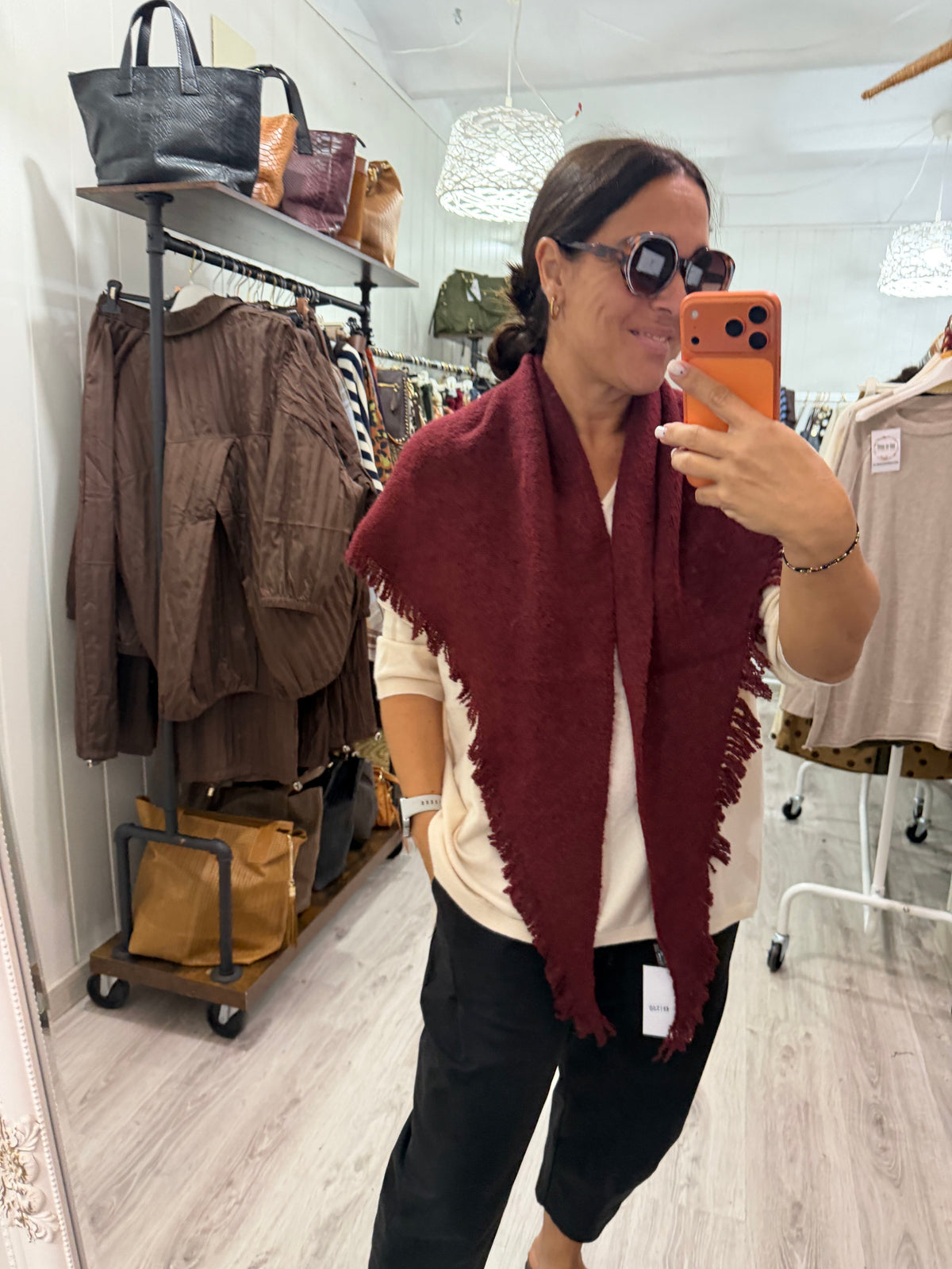 Bandana Alaska punto suave fleco burdeos