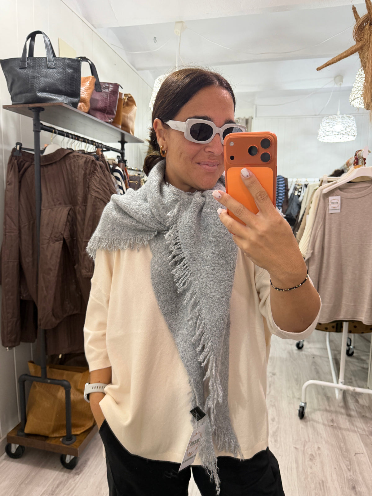 Bandana Alaska punto suave fleco gris