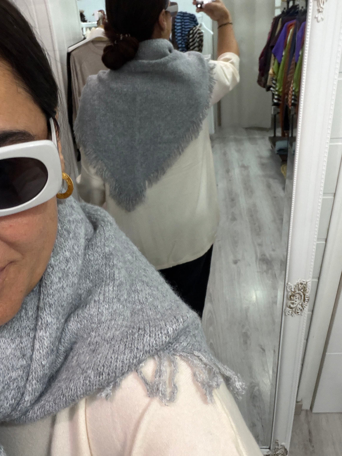 Bandana Alaska punto suave fleco gris