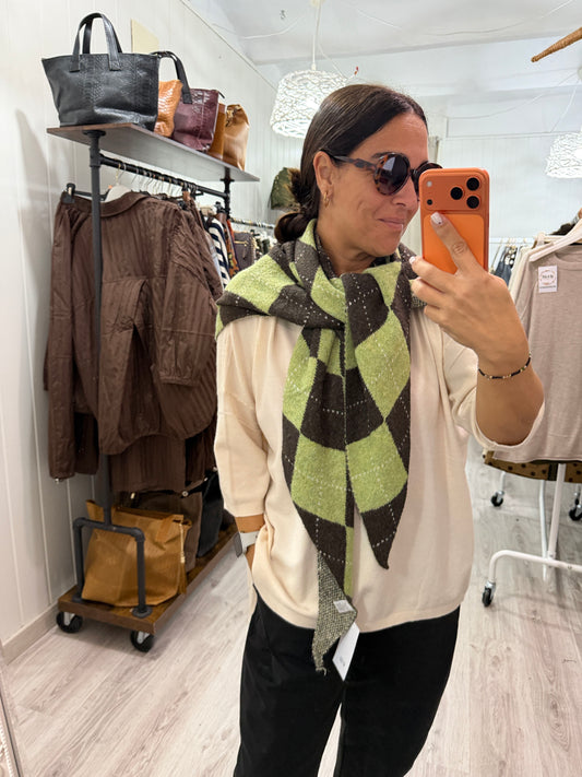 Bandana Copenhague punto suave rombos chocolate y pistacho