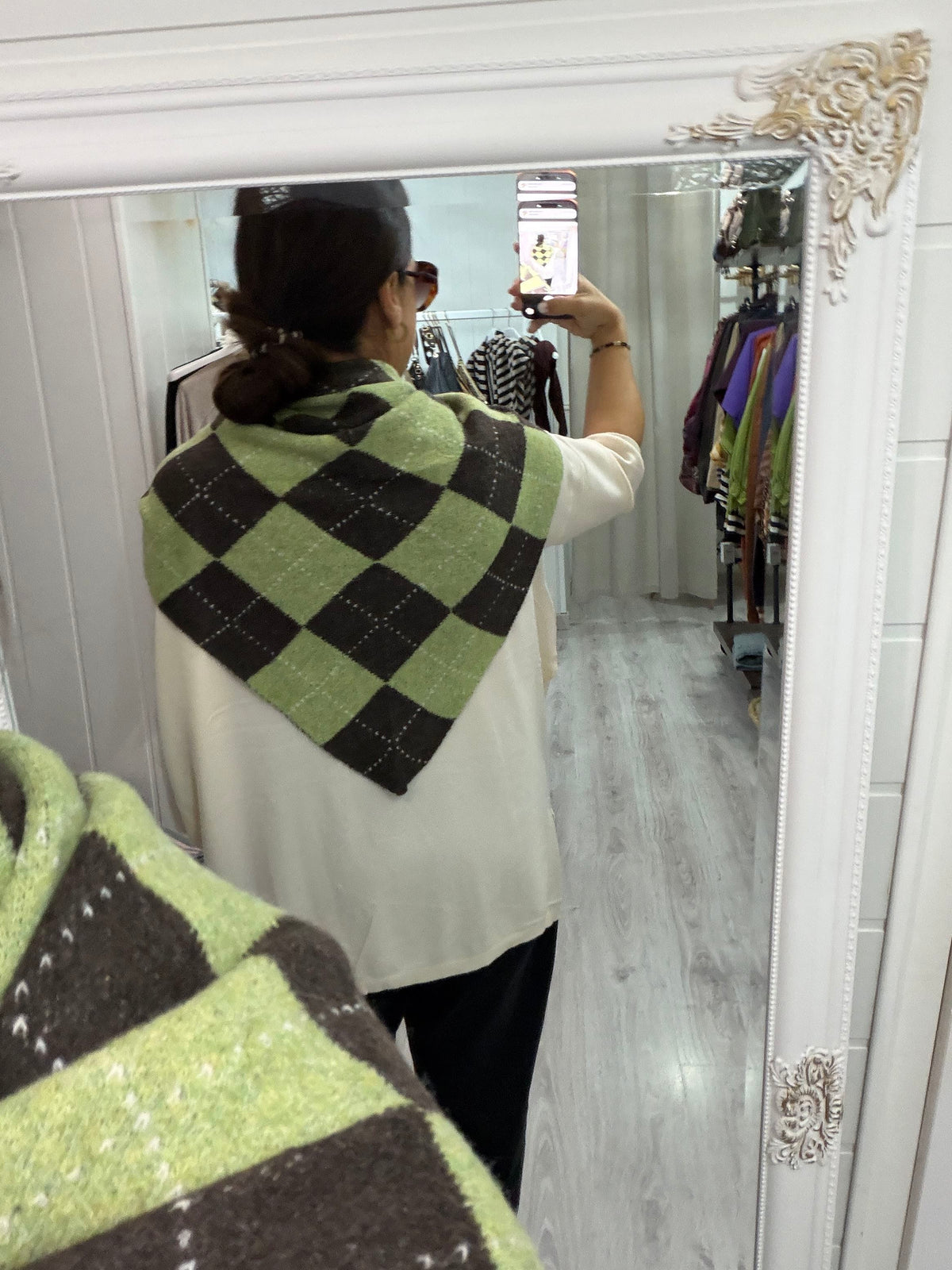 Bandana Copenhague punto suave rombos chocolate y pistacho