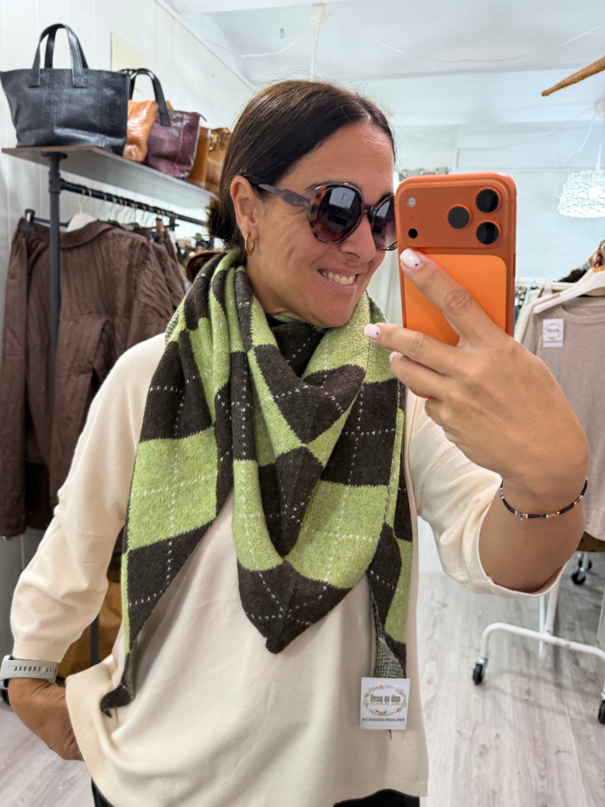 Bandana Copenhague punto suave rombos chocolate y pistacho