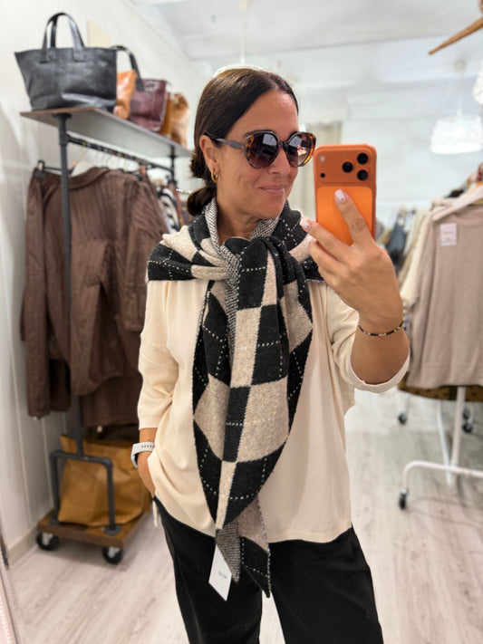 Bandana Copenhague punto suave rombos negro y beige