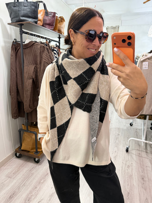 Bandana Copenhague punto suave rombos negro y beige