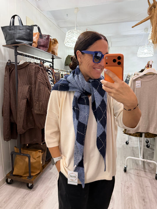 Bandana Copenhague punto suave rombos marino y jeans