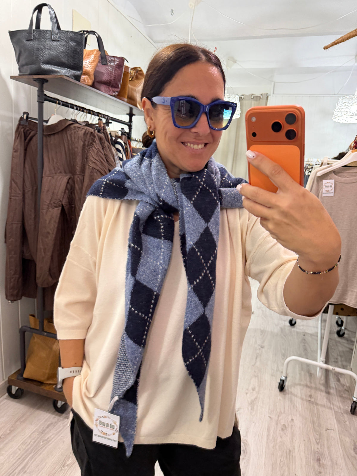 Bandana Copenhague punto suave rombos marino y jeans