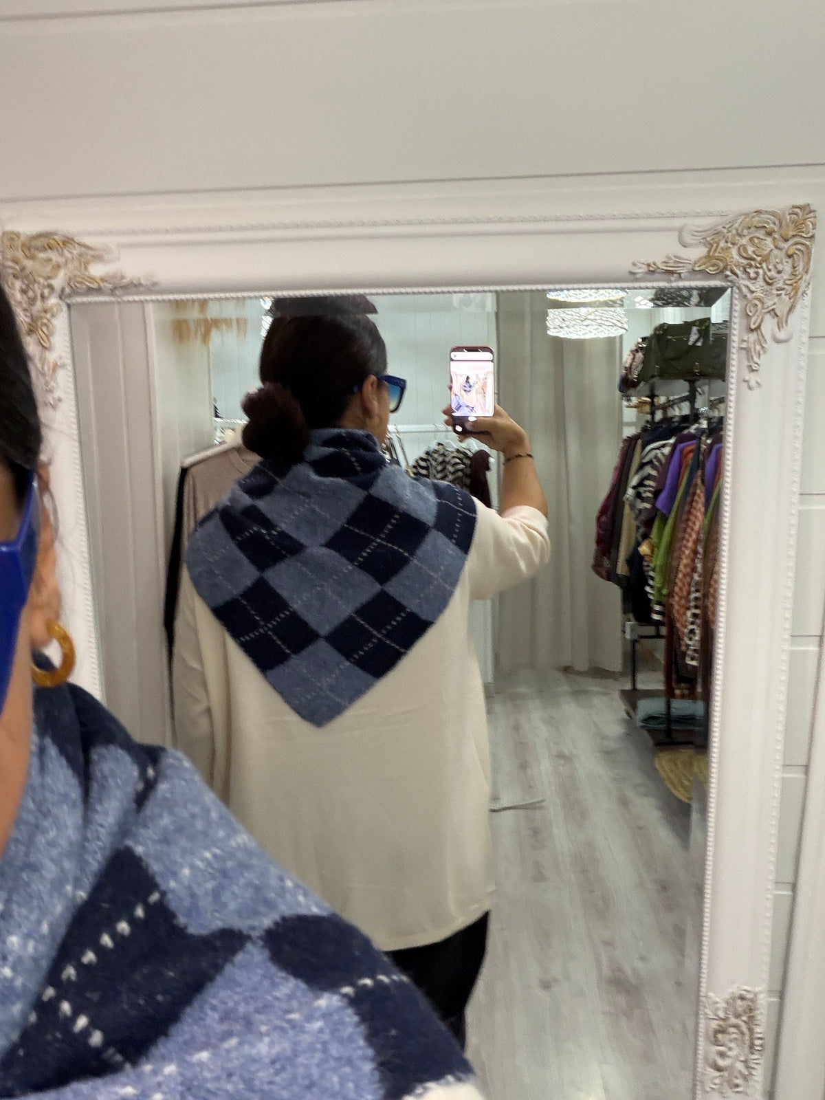 Bandana Copenhague punto suave rombos marino y jeans