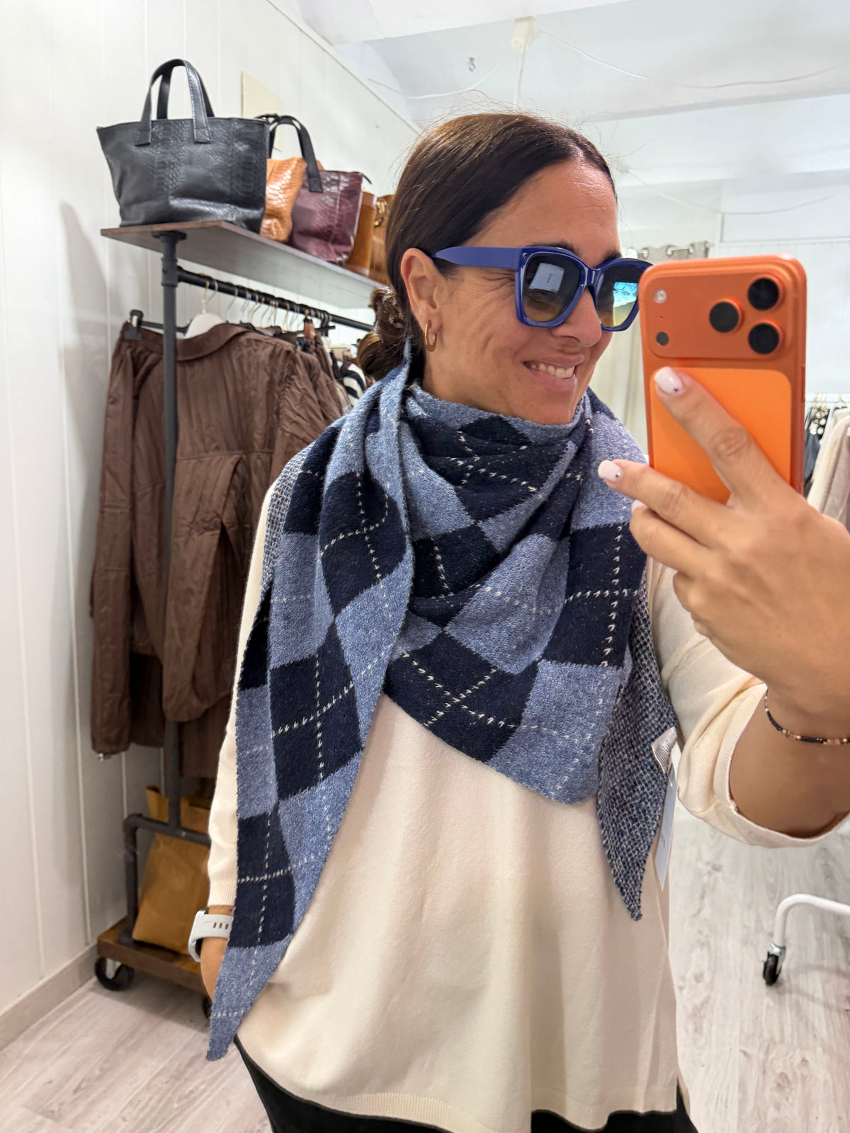 Bandana Copenhague punto suave rombos marino y jeans