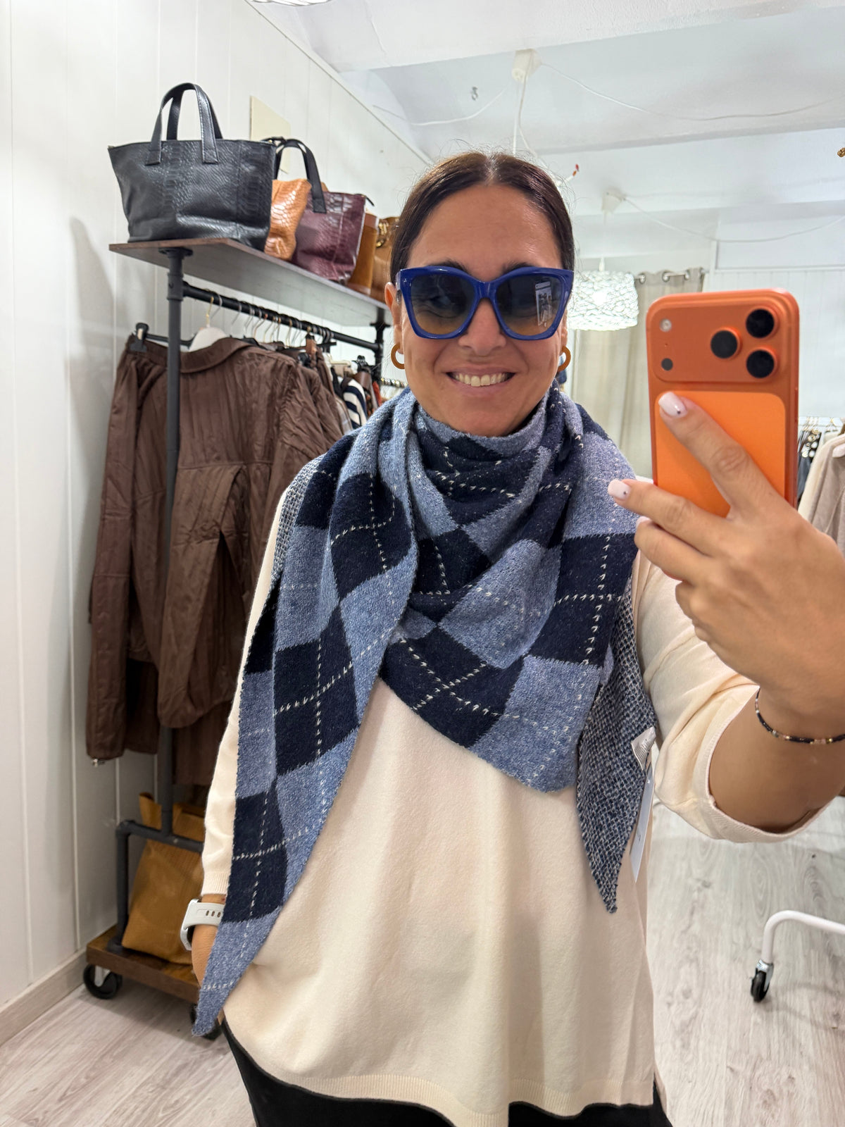 Bandana Copenhague punto suave rombos marino y jeans