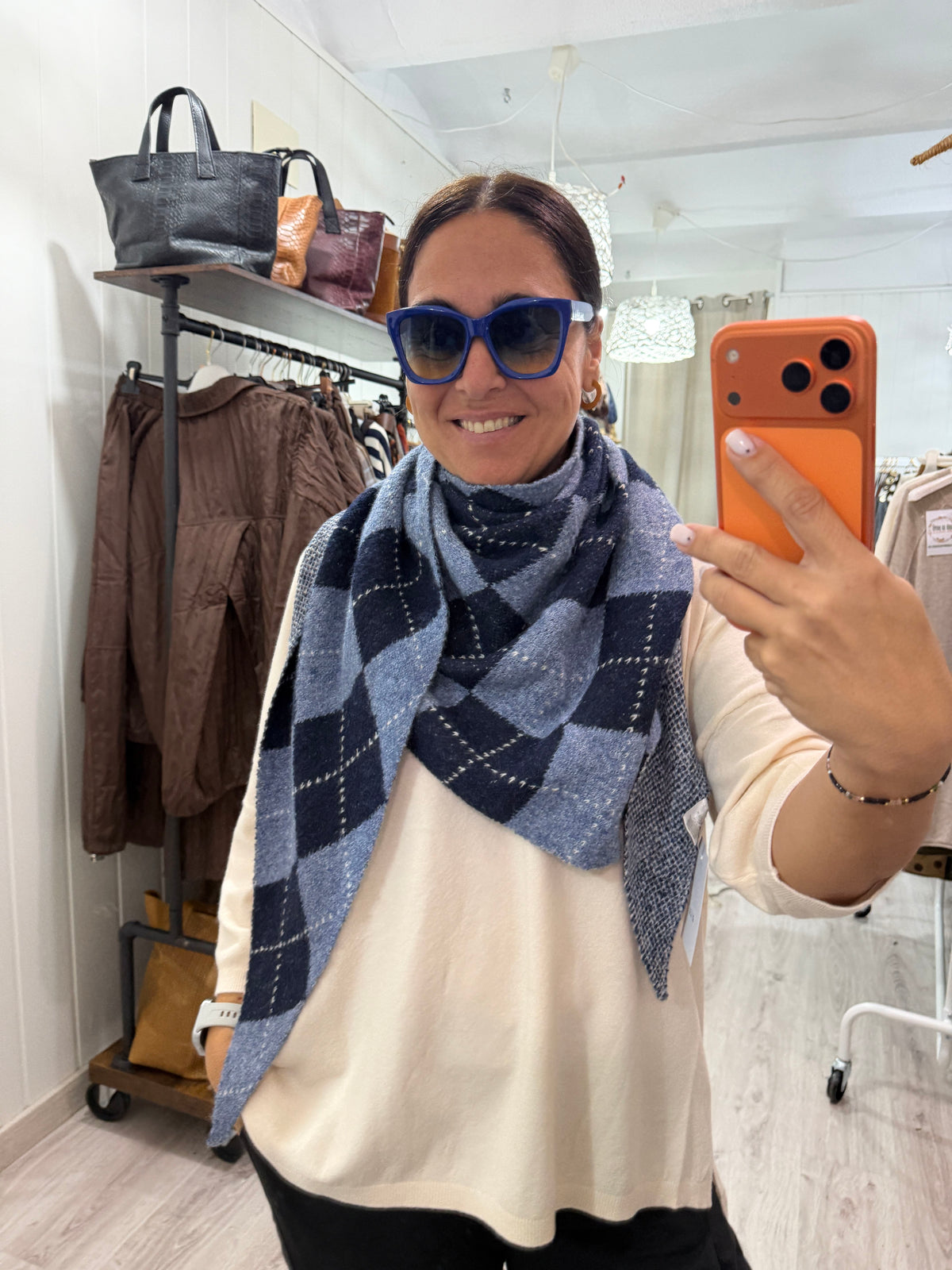 Bandana Copenhague punto suave rombos marino y jeans