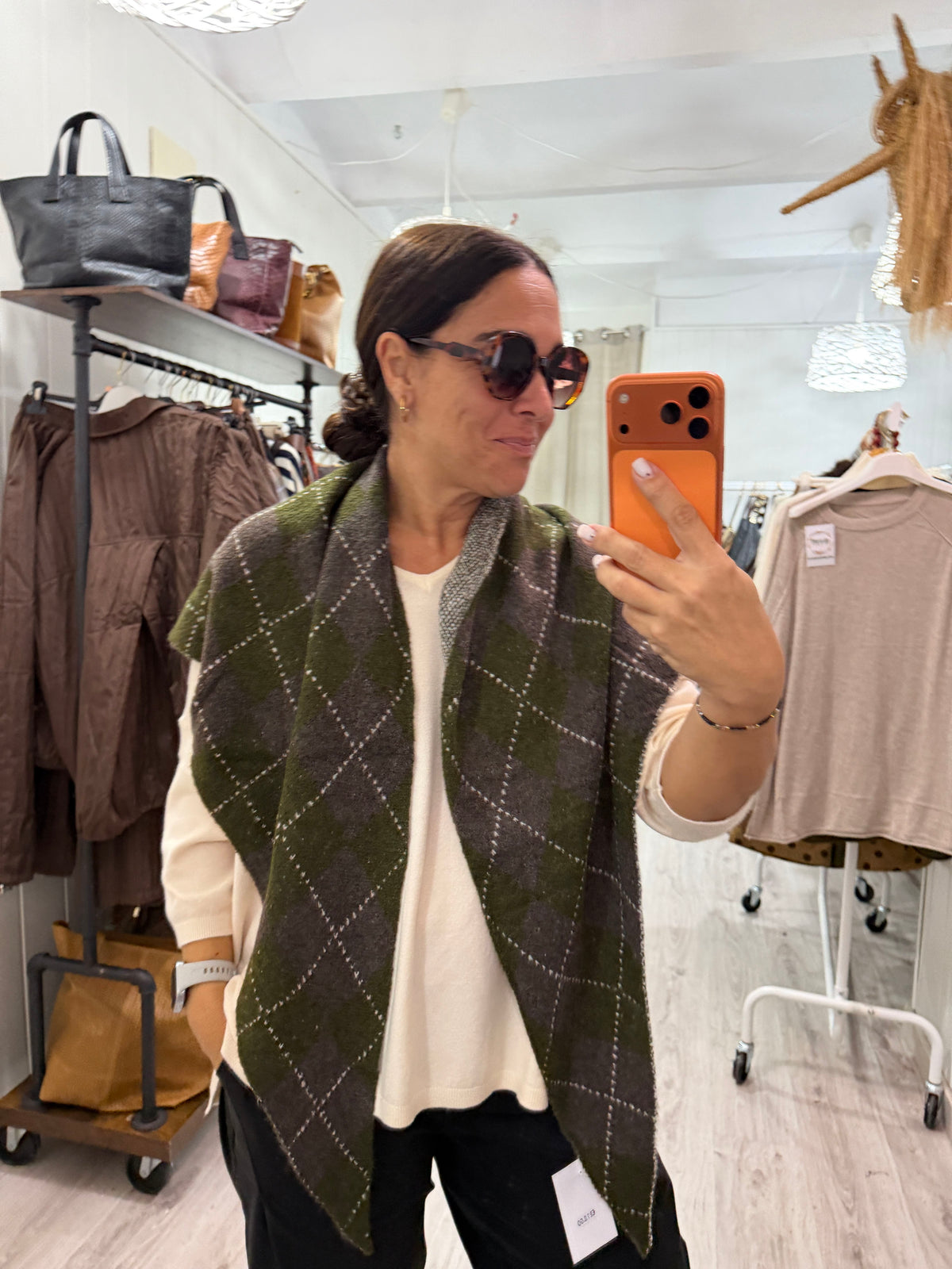 Bandana Copenhague punto suave rombos kaki y taupe