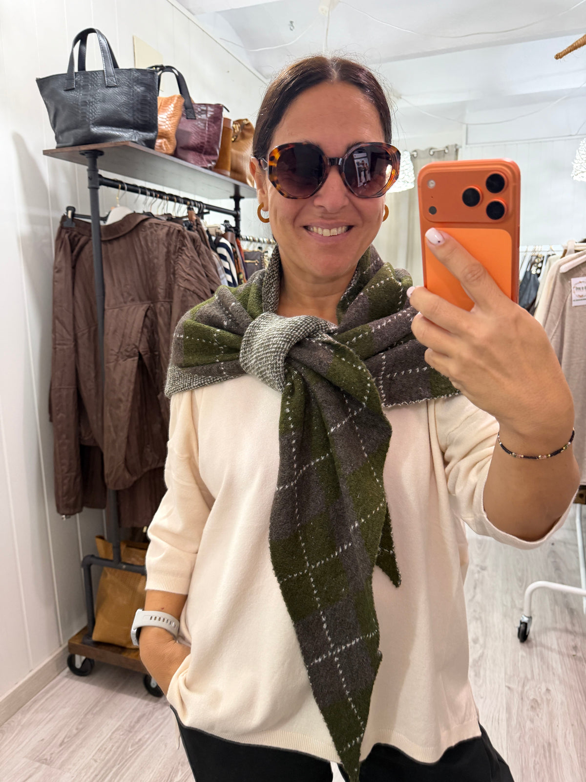 Bandana Copenhague punto suave rombos kaki y taupe