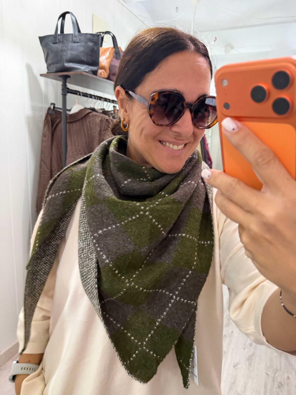 Bandana Copenhague punto suave rombos kaki y taupe