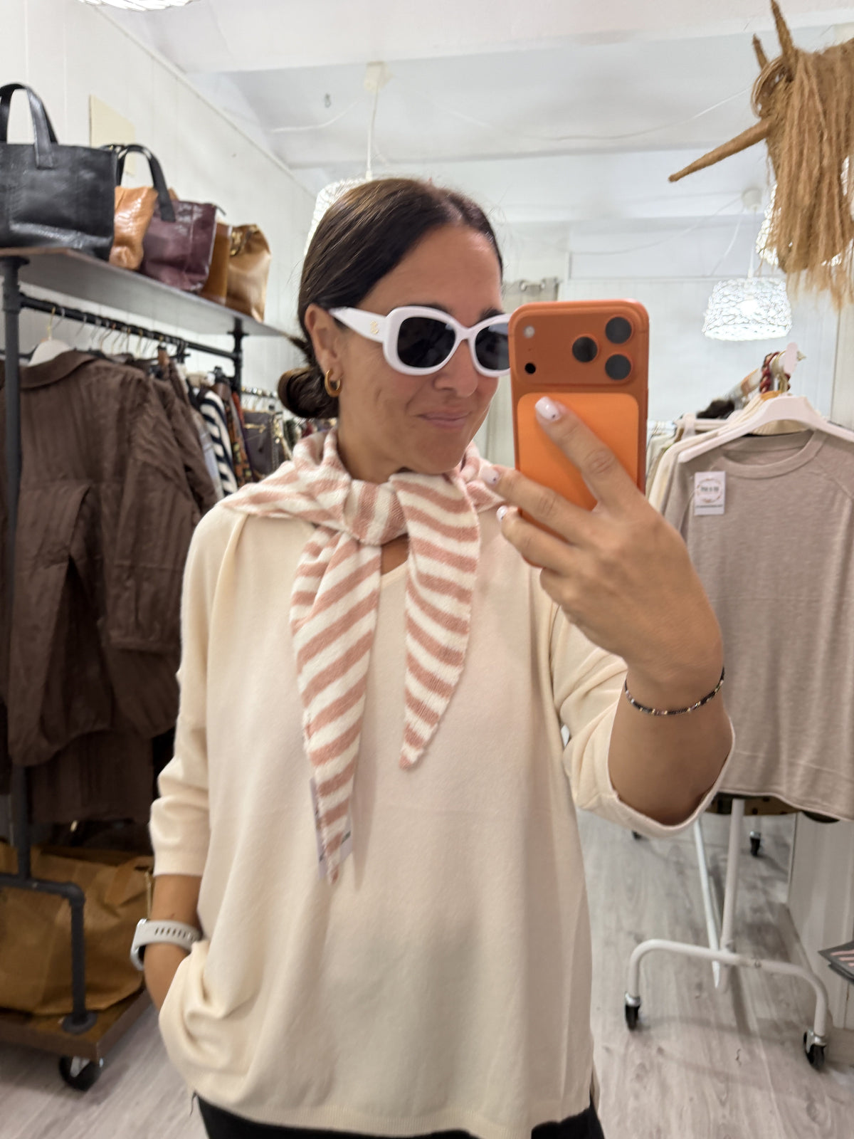 Bandana Donosti punto suave marfil y rosa