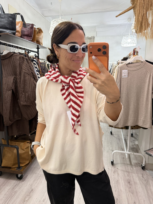 Bandana Donosti punto suave rojo y marfil