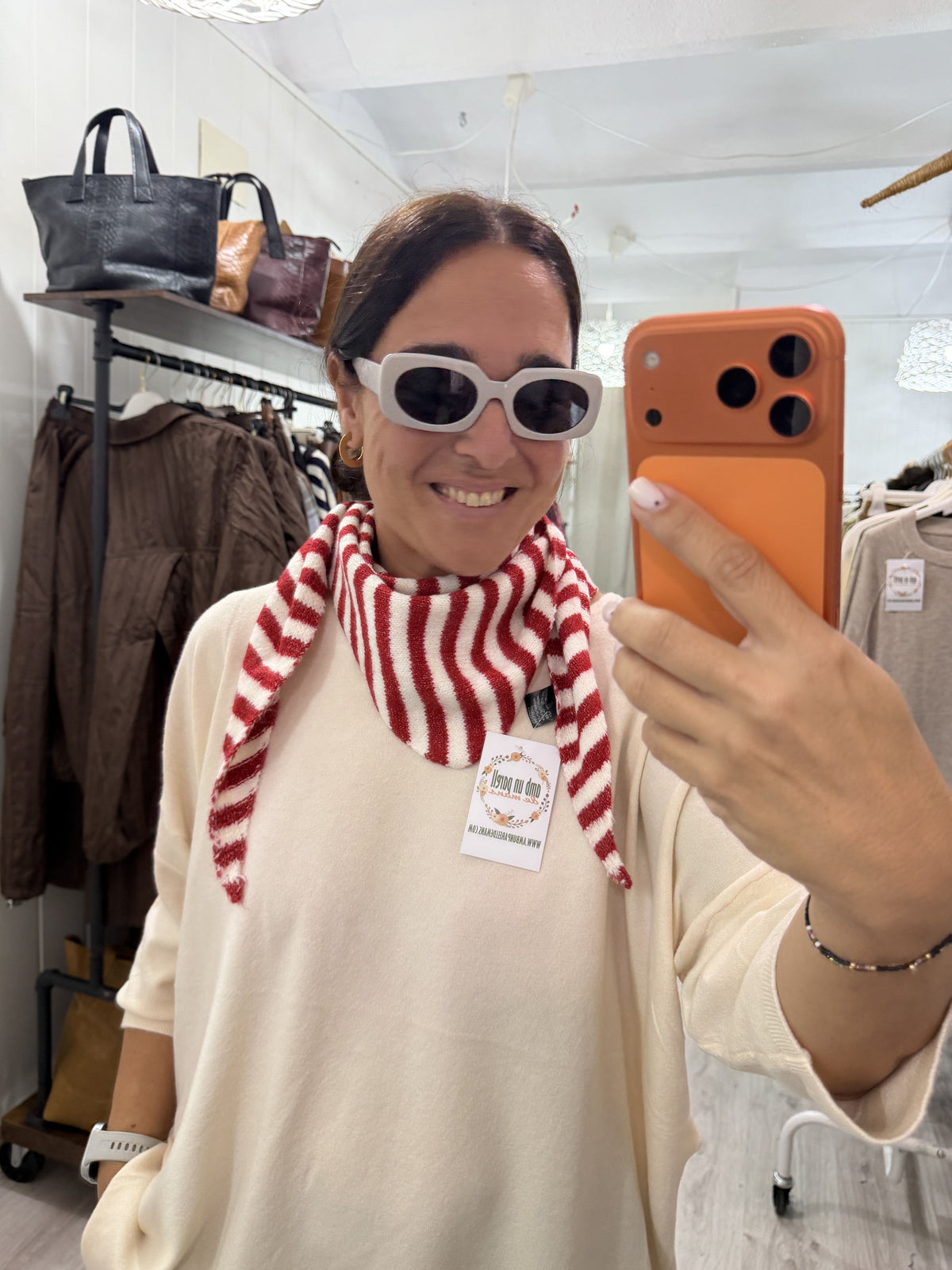 Bandana Donosti punto suave rojo y marfil