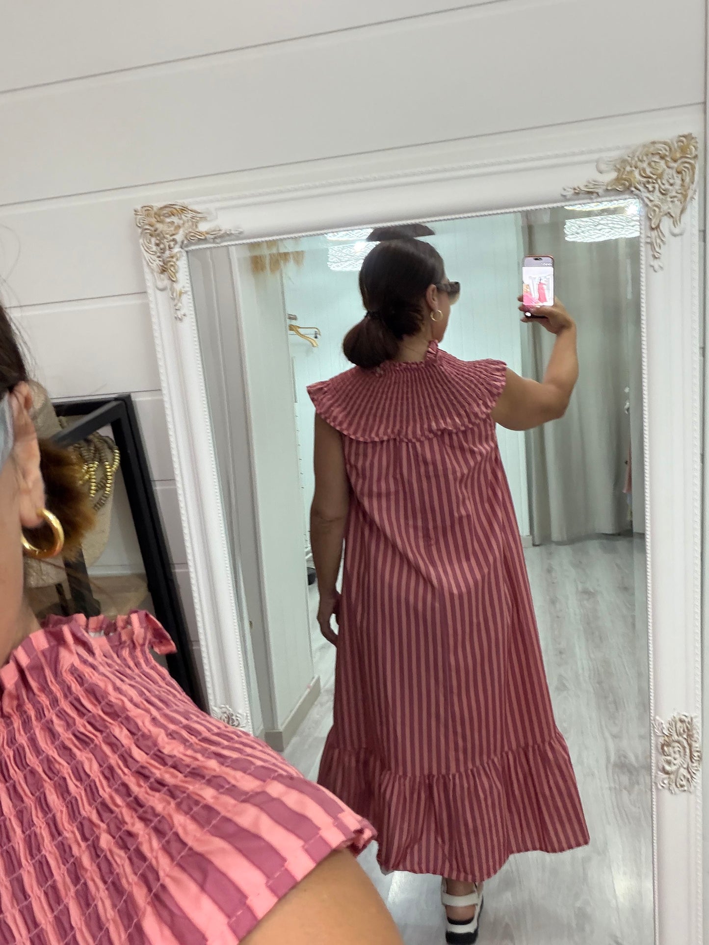 Vestido Carmen rosa y salmón
