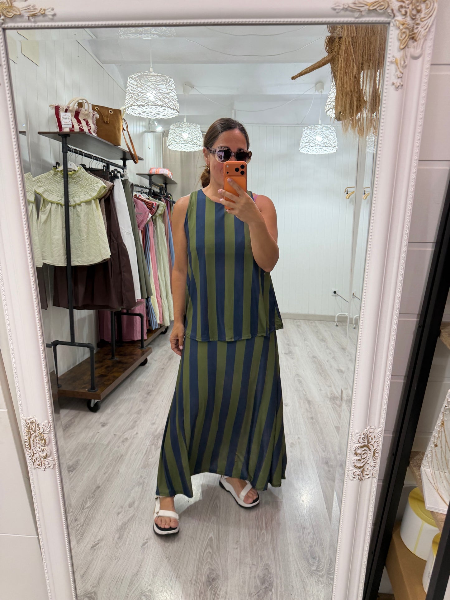 Falda Lisboa licra fría marino y verde