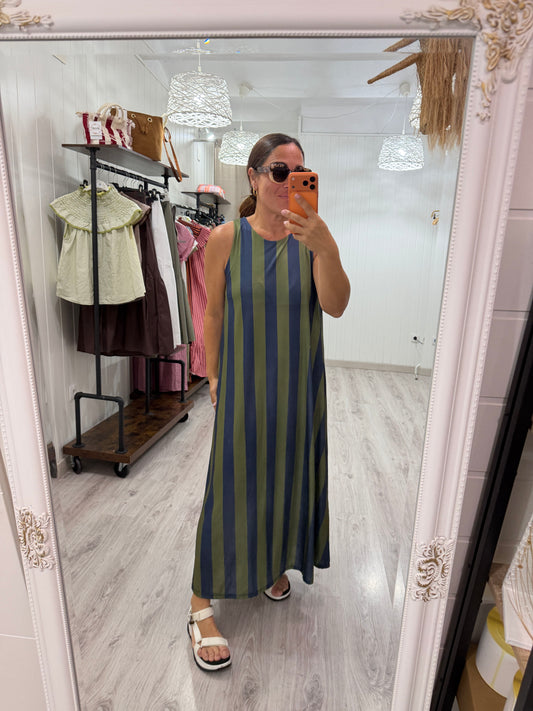 Vestido Lisboa licra fría marino y verde