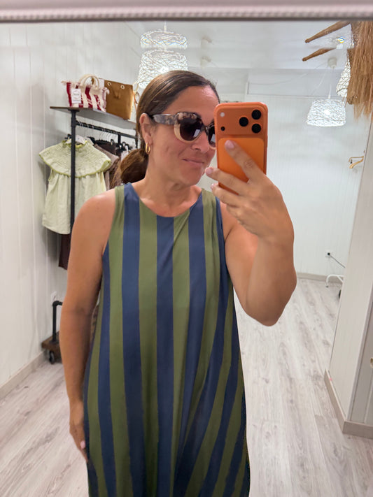 Vestido Lisboa licra fría marino y verde