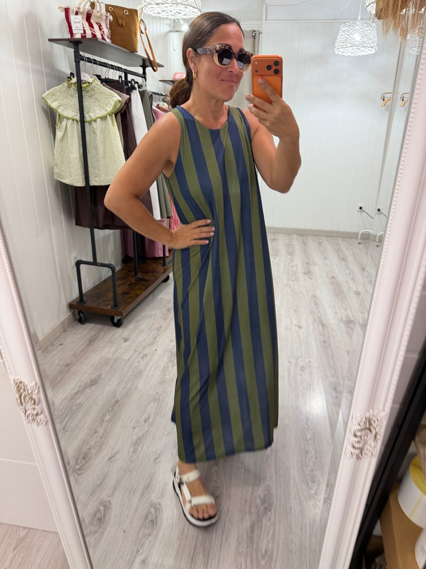 Vestido Lisboa licra fría marino y verde