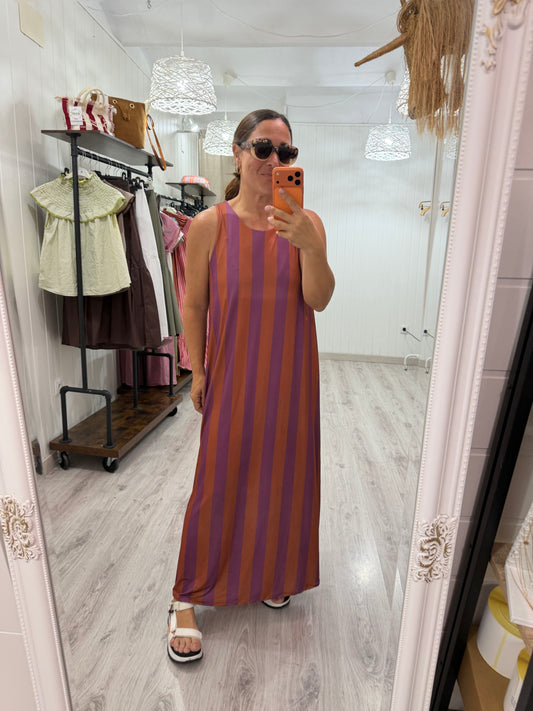 Vestido Lisboa licra fría naranja y lila