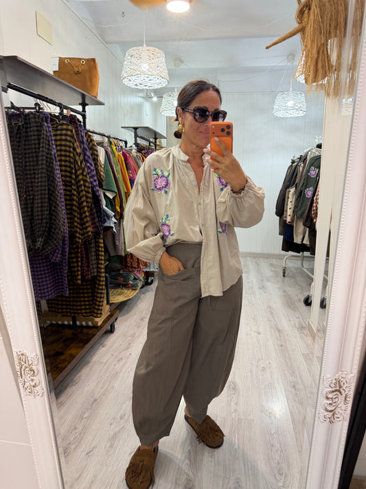Pantalón Barrel taupe