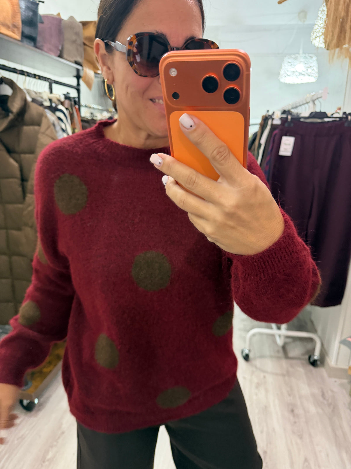 Jersei Polka Dots burdeos y chocolate