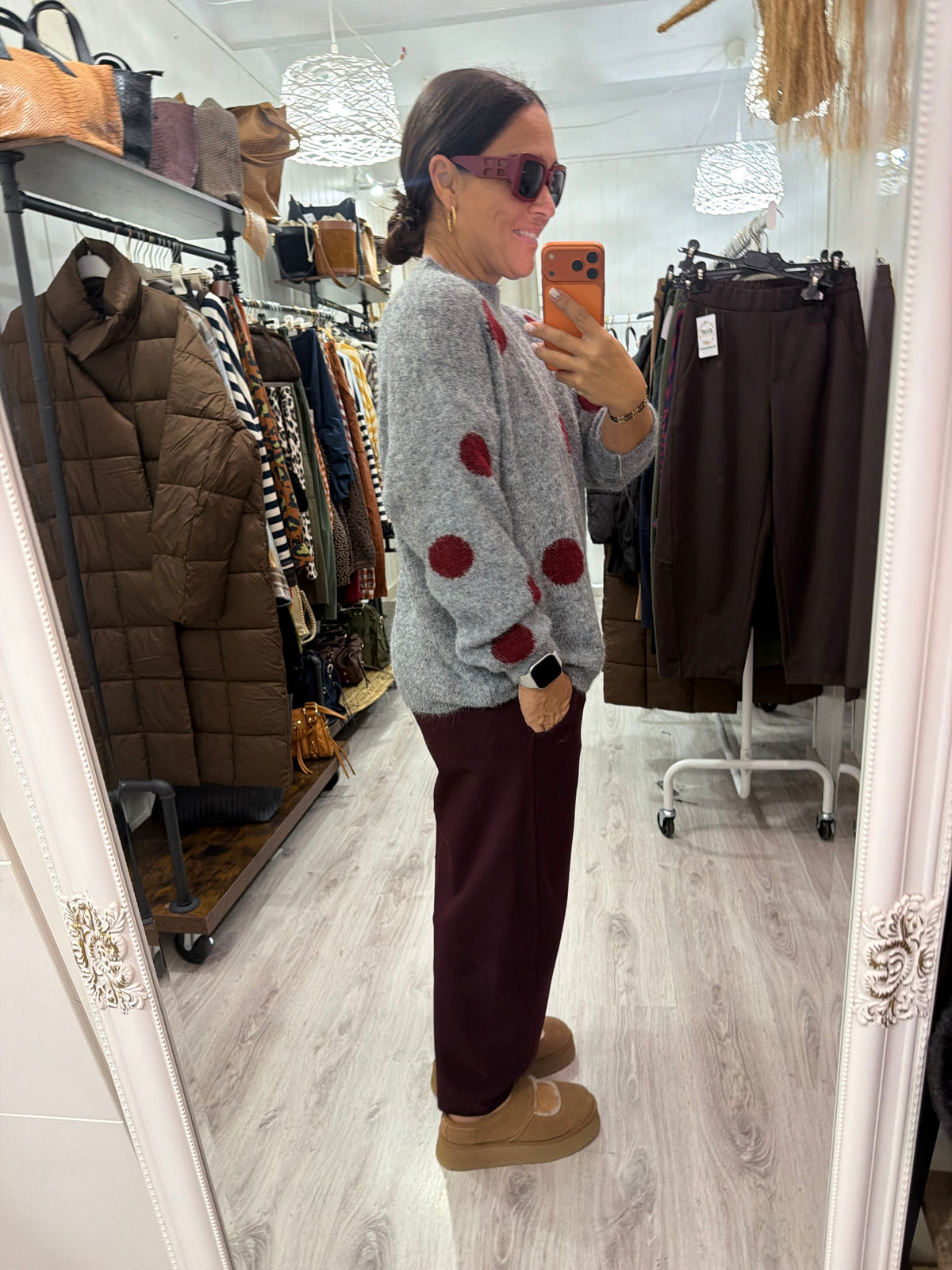 Jersei Polka Dots gris y burdeos