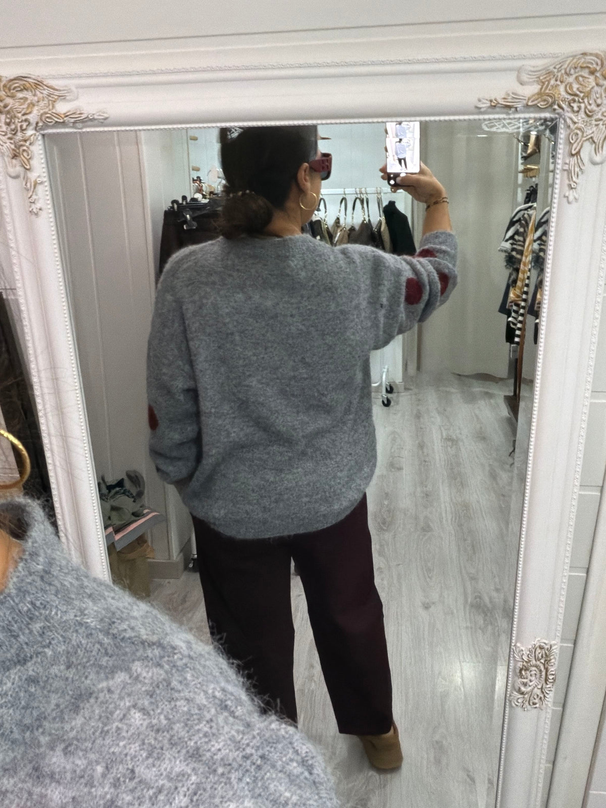 Jersei Polka Dots gris y burdeos