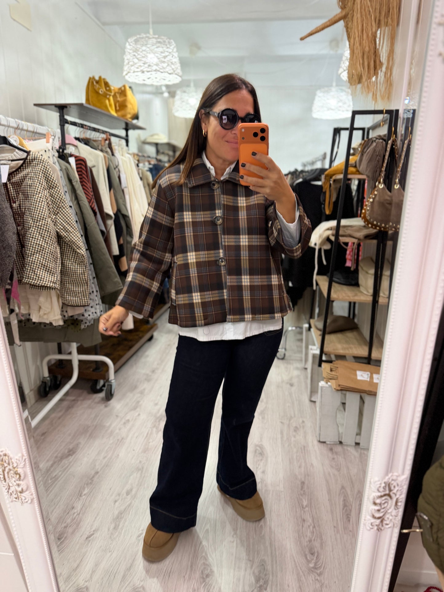 Chaqueta neopreno cuadros chocolate