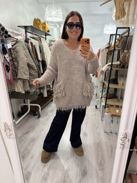 Jersei Pockets oversize taupe