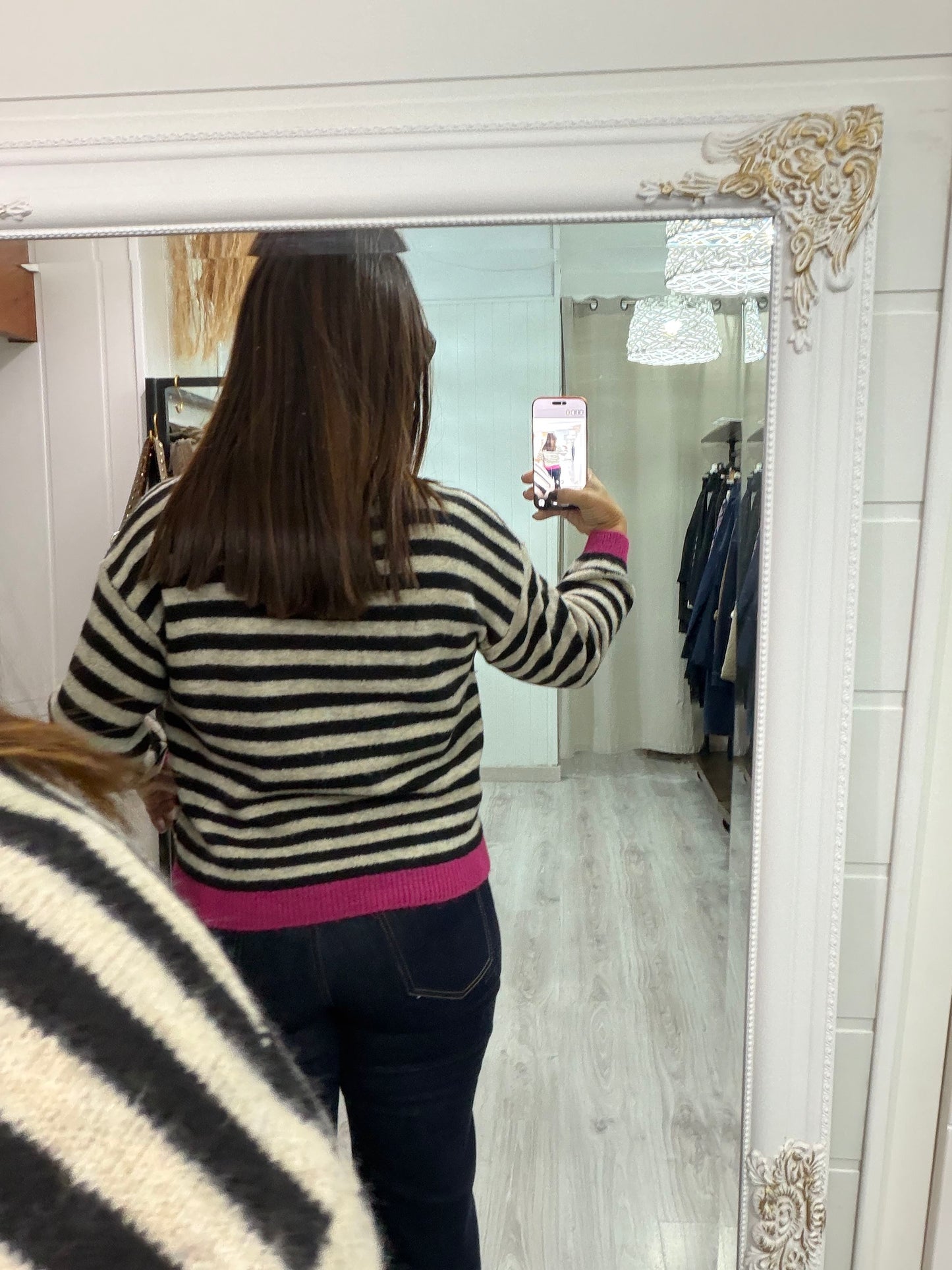 Jersei Candela negro, taupe y fucsia