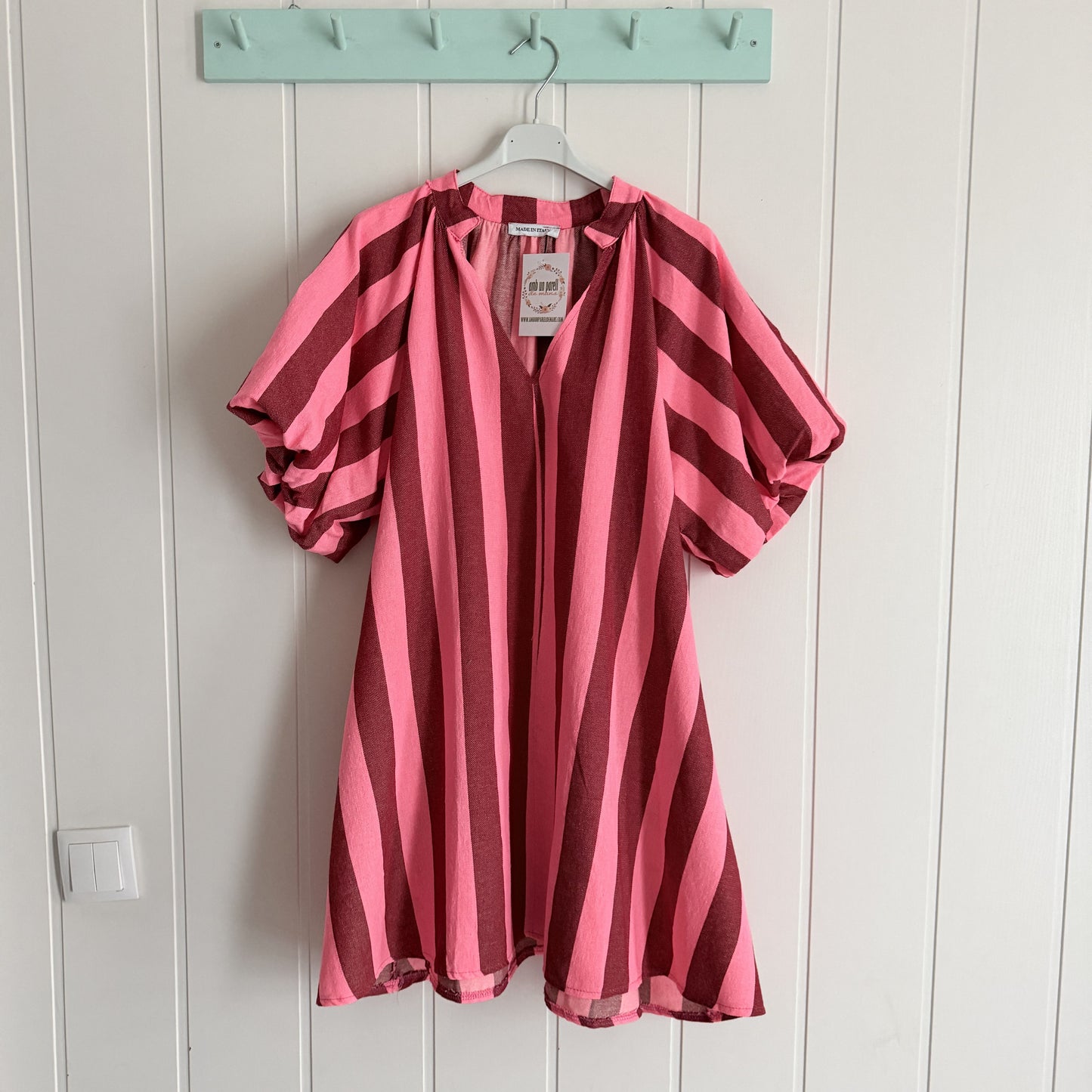 Vestido Cascais corto burdeos y fucsia