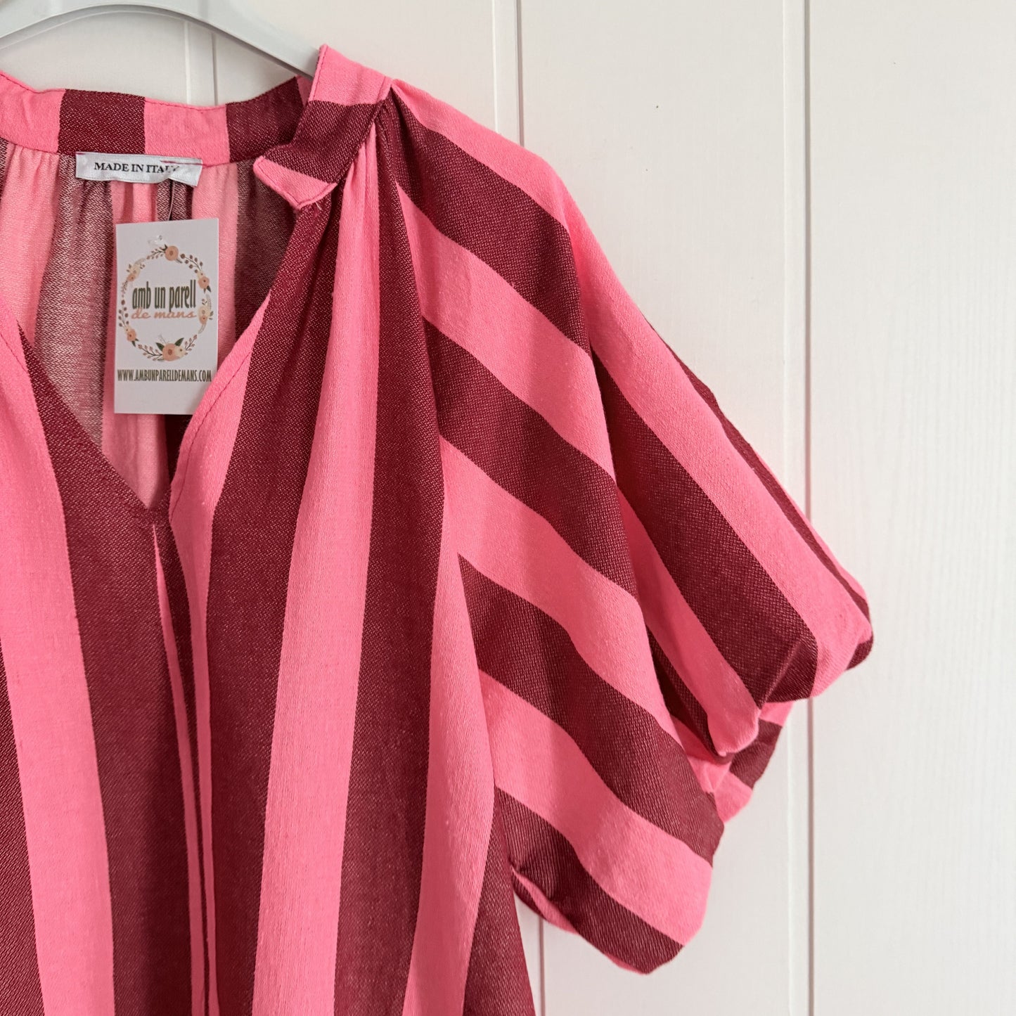 Vestido Cascais corto burdeos y fucsia