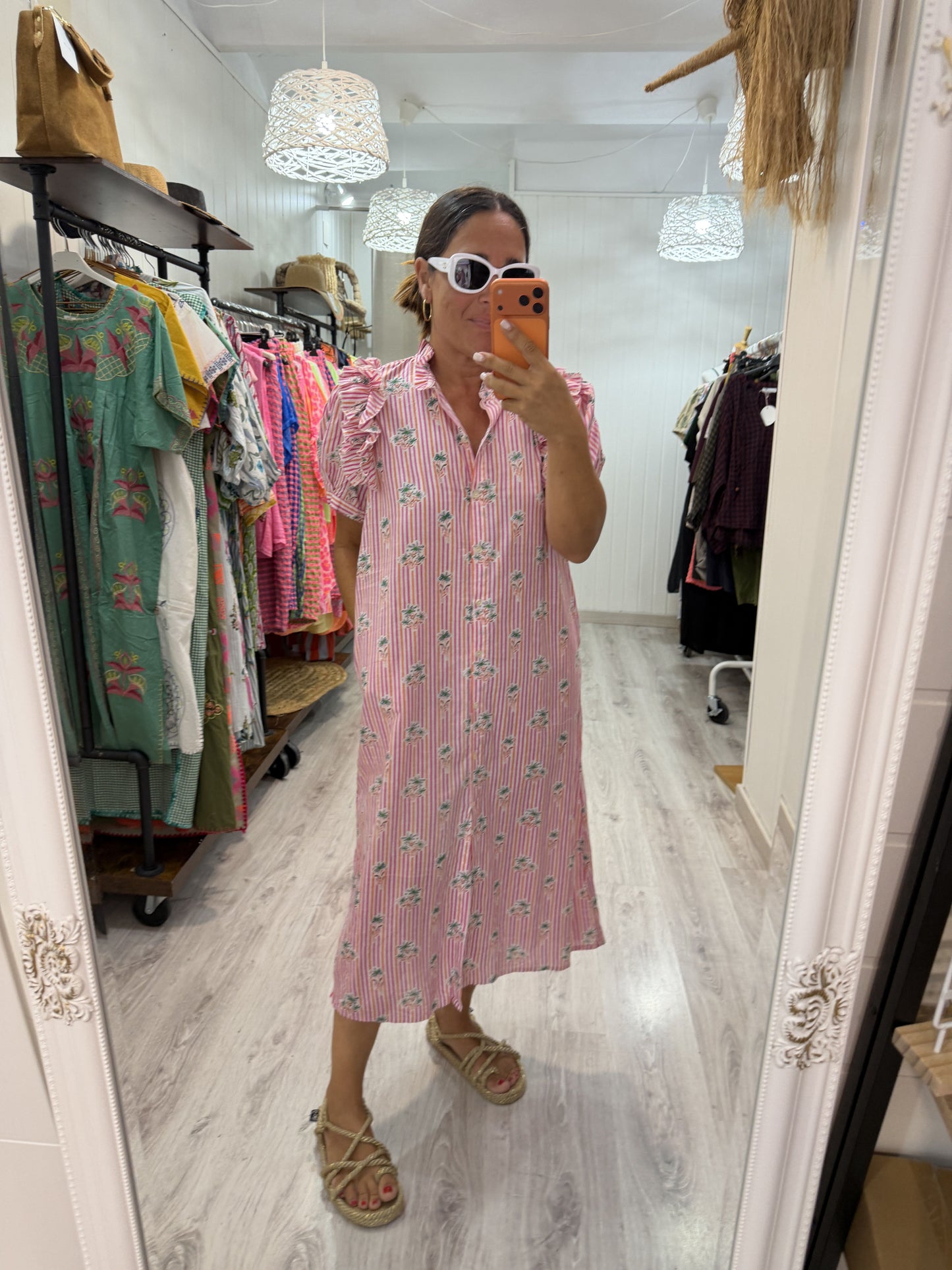 Vestido Idoia Fiori naranja y fucsia