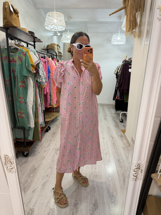 Vestido Idoia Fiori naranja y fucsia