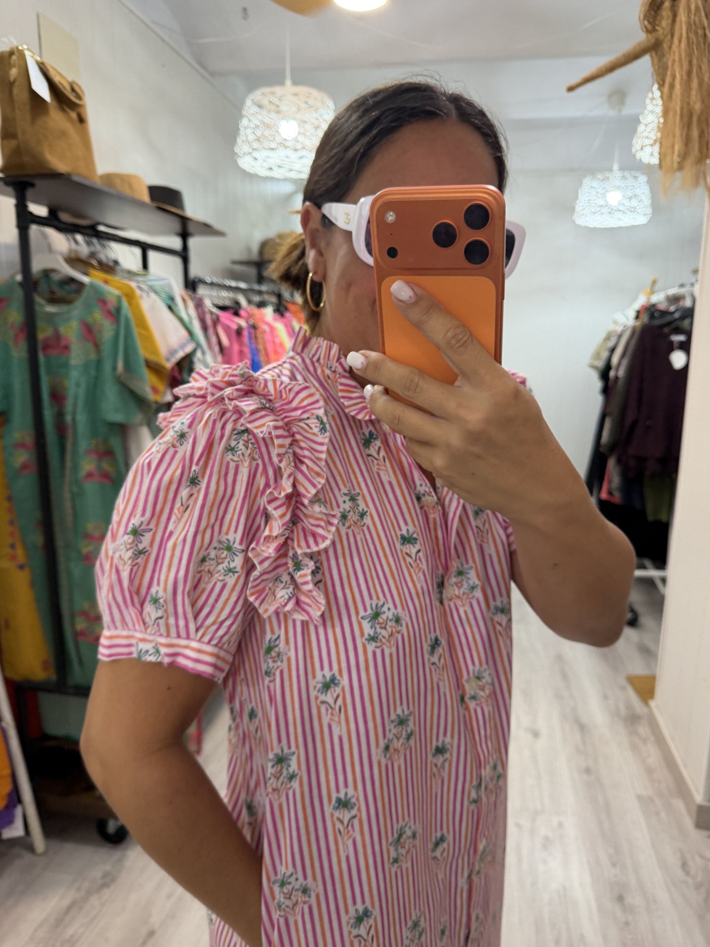 Vestido Idoia Fiori naranja y fucsia