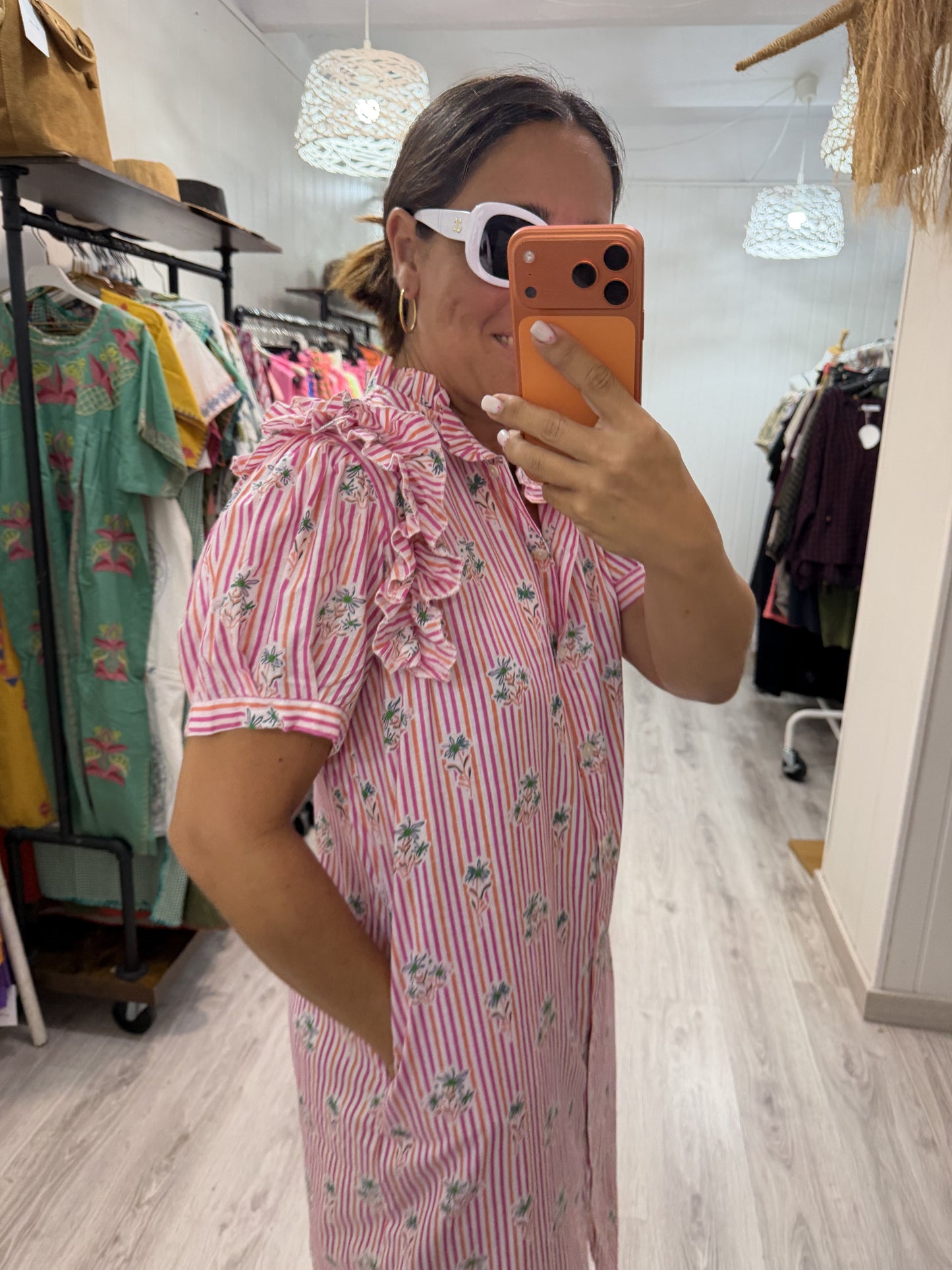 Vestido Idoia Fiori naranja y fucsia